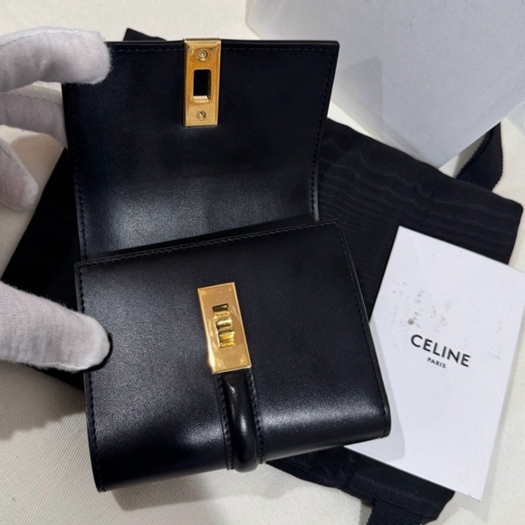 Celine Black Leather Wallet with gold clasp - Picture 6 of 13